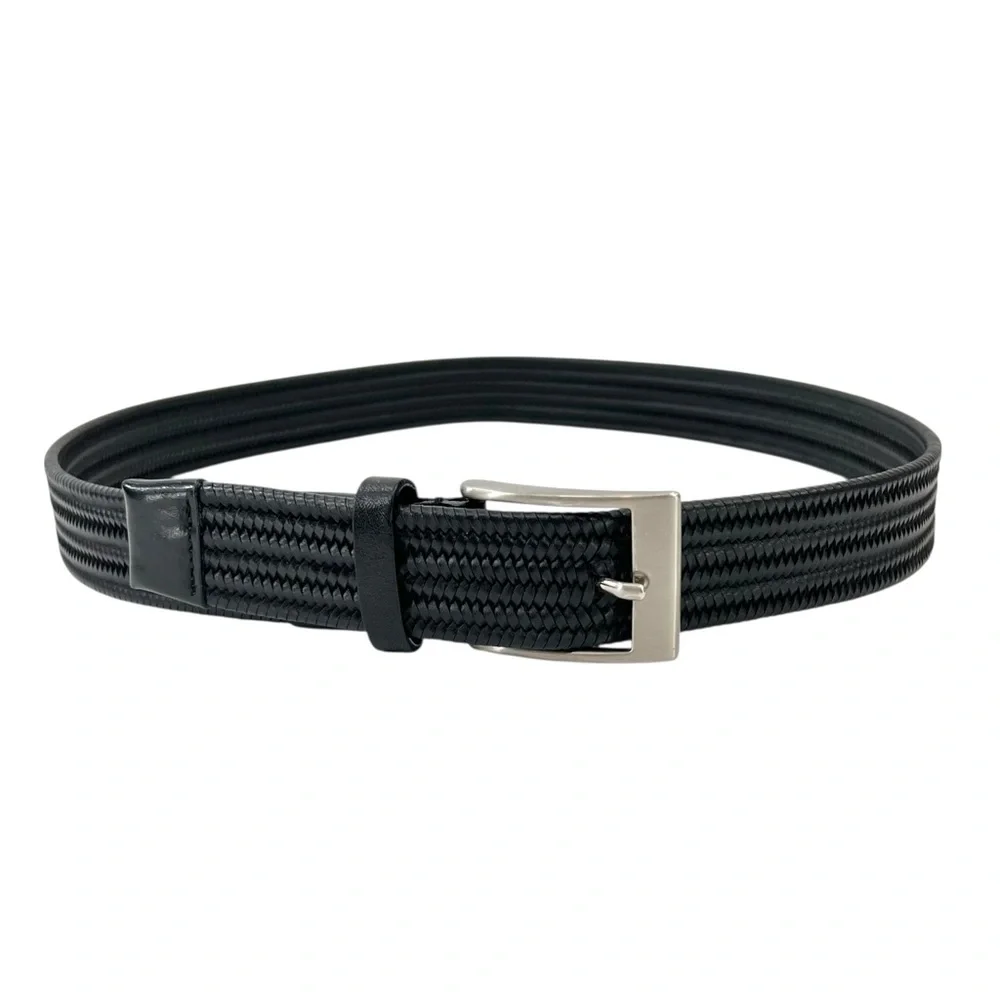 NWOT Theory Made in Japan Black Braided 100% Leather Silver Hardware Belt